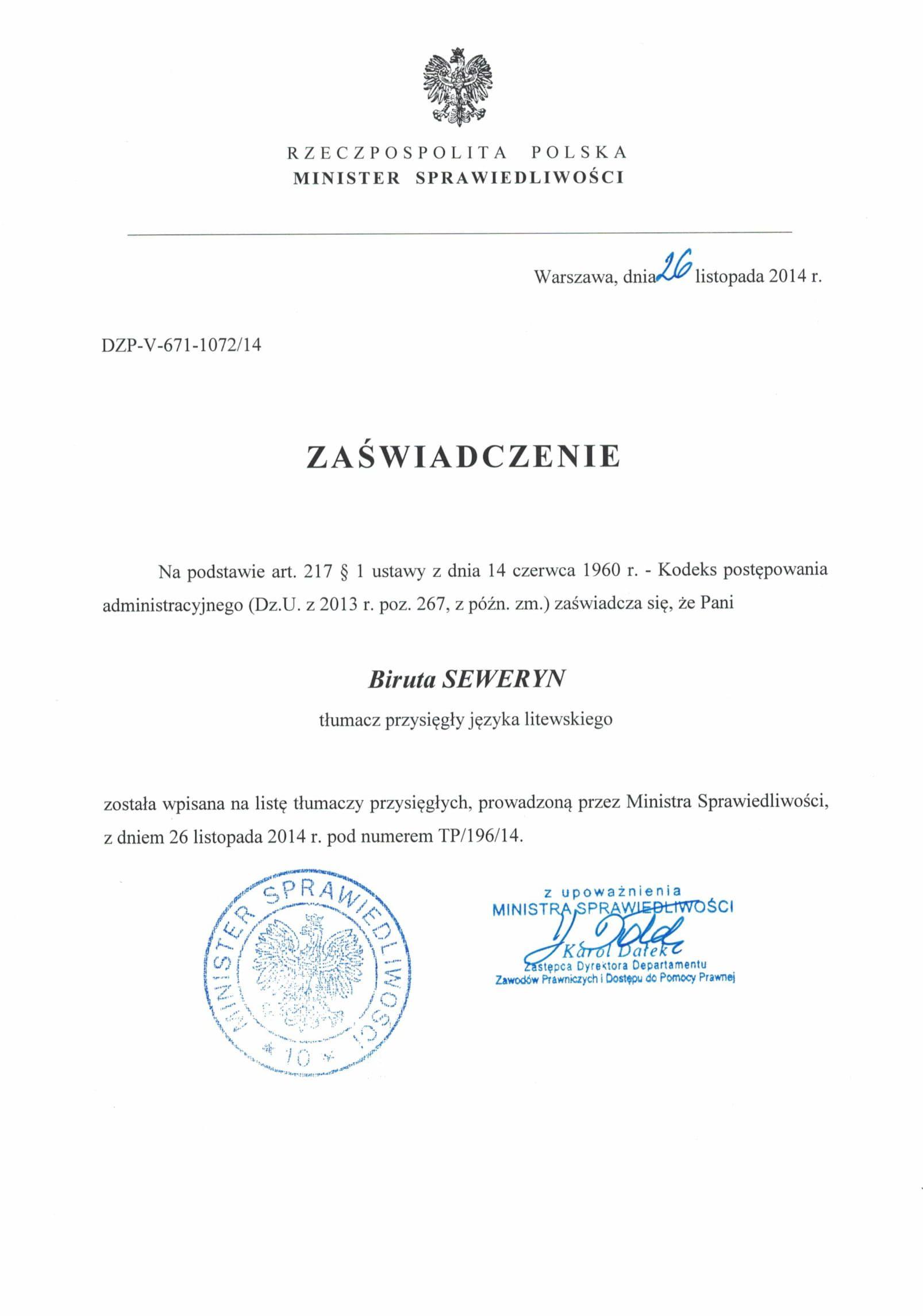 zaświadczenie